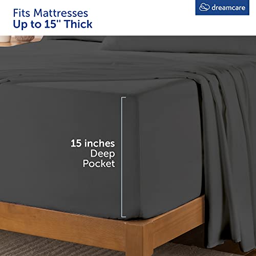Dreamcare Twin Xl Sheets 4Pcs Xl Twin Sheet Set Twin Xl Fitted Sheet Extra Long Twin Sheetssoft & Long Lasting 100% Fine Brushed Microfiber Polyester With Side Pocket, Gray #TOP2