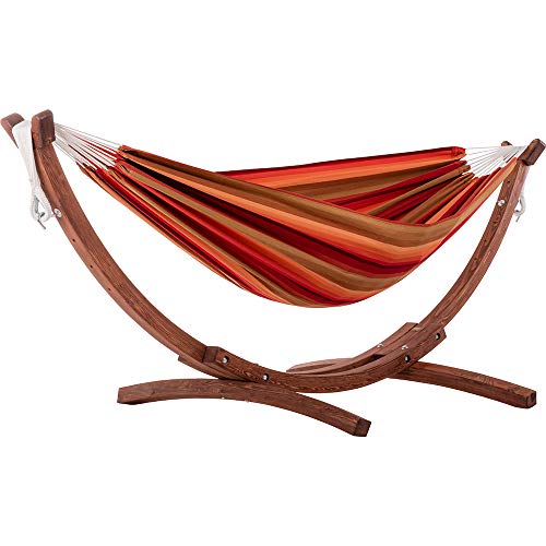 Vivere Double Sunbrella Hammock with Solid Pine Arc Stand, Token Surfside