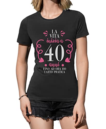 T-shirt pour femme ras du cou noir taille Large idée cadeau anniversaire 40 ans