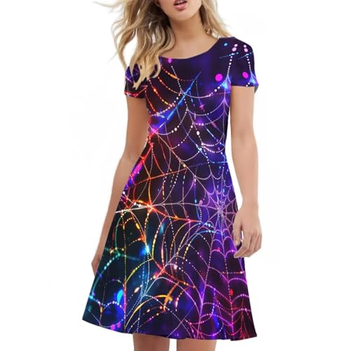 Image of POLERO Sunflower Dress for Women Floral Summer Dresses Short Sleeve Casual Sundresses Midi Dresses