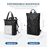 GOLF QUALITY Rolltop Rucksack Damen Herren, Rucksack Tasche 2 in 1 Damen Foldable Handtasche Leichtgewicht Casual Schultertasche Nylon Reiserucksack Arbeit Wander,22L Schwarz