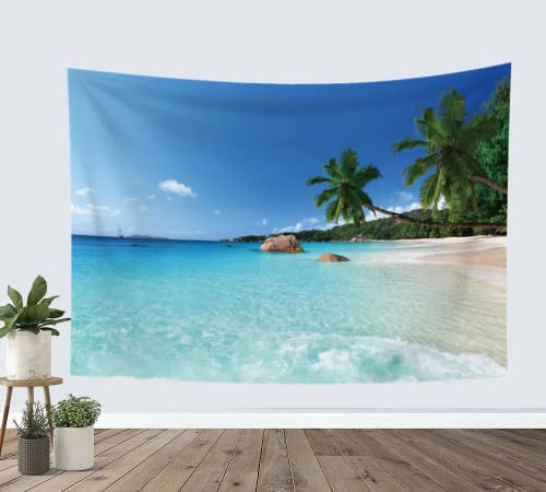 Ocean Beach Tapestry Wall Hanging Tropical Beach Wall Tapestry Coconut Tree Tapestry Hawaii Paradise Tapestries Bedroom Palm Tree Wall Blanket Tapestry for Living Room Dorm Decor 59x51 Inch by ChloropLastid - Image 2
