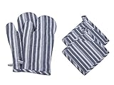 Oven Mitts and Pot Holders | 4 pcs Blue Stripes |Heat Resistant Kitchen Microwave Glove for Baking C
