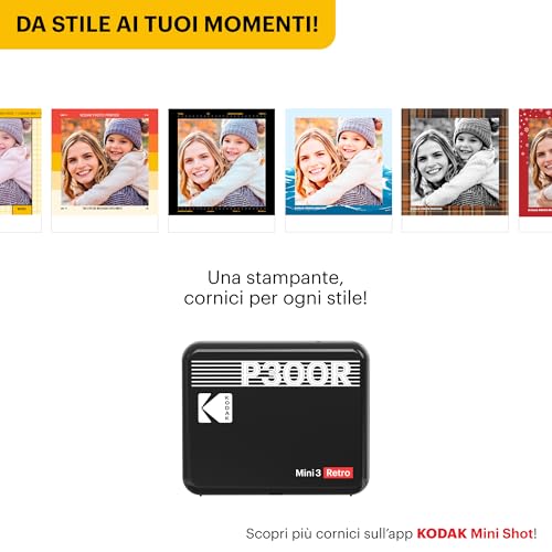 Kodak - Mini 3 Retro Regalo Di Natale 4PASS, Stampante Per Foto Portatile (7,6 X 7,6 Cm), Confezione Con 38 Fogli, Colore: Giallo. - 6