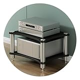 LIUJHGH Meuble HiFi avec Pieds amortisseurs, étagère en Bois Massif pour appareils de Streaming, amplificateurs, Enceintes et Rangement multimédia(Noir,2 Tier)