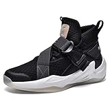Hopelong High Upper Mens Basketball Shoes Breathable Non Slip Outdoor Sneakers Cushioning Workout Shoes High Collar Basketball Shoes for Boys Coolest Basketball Shoe with Buttons (Size 5-11) Black