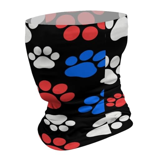 Red Blue White Dogs And Cats Paws Neck Gaiter Face Cover Scarf, Breathable Sun Balaclava for Skiing Fishing Hiking Cycling3