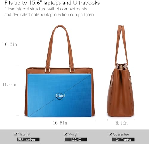 Image of Laptop Tote Bag for Women 15.6 Inch Waterproof Leather Computer Laptop Bag Women Business Office Work Bag Briefcase Large Travel Handbag Shoulder Bag