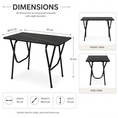 Image of Folding Study Table for Home, Office, 36x24 inches | Foldable Computer Desk with Engineered Wood Top, Heavy-Duty Metal Frame | Portable Laptop & Writing Table | Black Marble Finish
