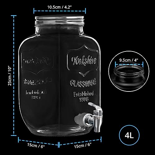 ABOUT SPACE 4 Litre Glass Juice Dispenser - Water Pitcher for Detox - Mason Jar - Counter Table Top Infused & Beer Dispenser - Air Tight Lid for Home & Kitchen Glassware, Restaurant