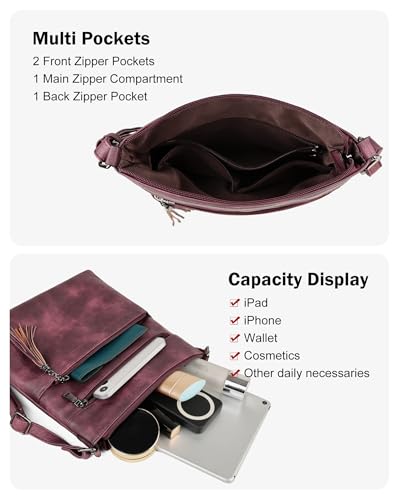 Image of MASINTOR Crossbody Purses for Women, Multi Pocket Casual Crossbody Bag, Adjustable Strap Shoulder Bag with Tassel