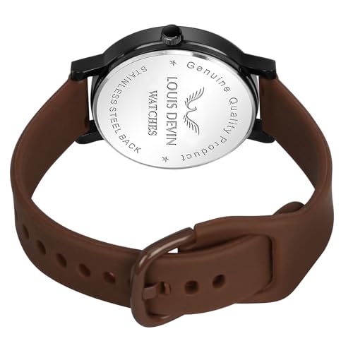 Image of LOUIS DEVIN Silicone Strap Analog Wrist Watch for Men and Women (Green /Brown /Blue /Black) | Set of 2 Wrist Watches | Couple Watches | LDCM-BK092-ST