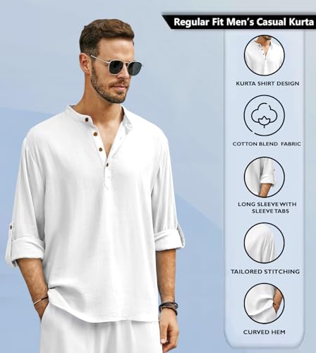Image of Men's Solid Cotton Blend Regular Fit Mandarin /Chinese Collor Short Kurta for Men