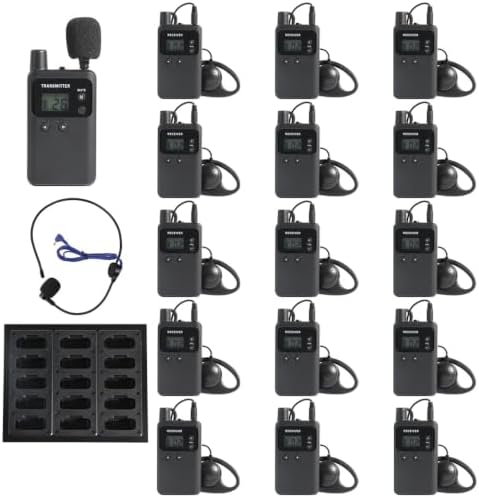 AGJ Wireless Tour Guide System, Tour Guide Microphone and Speaker, Tour Guide Headsets 1 Transmitter 15 Receivers 1 Charger Court Church Translation System for Factory School