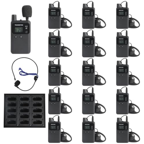 AGJ Wireless Tour Guide System, Tour Guide Microphone and Speaker, Tour Guide Headsets 1 Transmitter 15 Receivers 1 Charger Court Church Translation System for Factory School