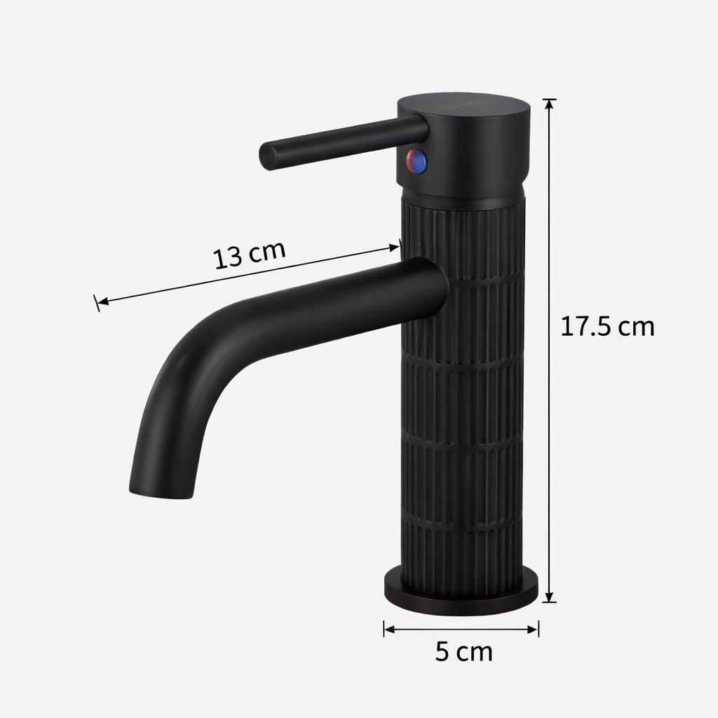 Grifo de lavabo monomando con cuerpo de latón, mezclador para baño, acabado negro mate, cartucho cerámico duradero (Negro mate, Estándar) — view 5