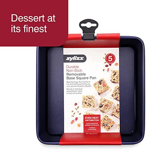 Zyliss E980201 Non-Stick Loose Base Square Cake Tin | 20cm/8in | Carbon Steel | Dark Blue | Baking Tin/Bakeware | Dishwasher Safe | 5 Year Guarantee