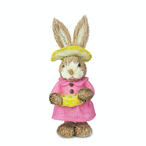 Coelho De Palha Fêmea Rústico Enfeite Decorativo De Páscoa