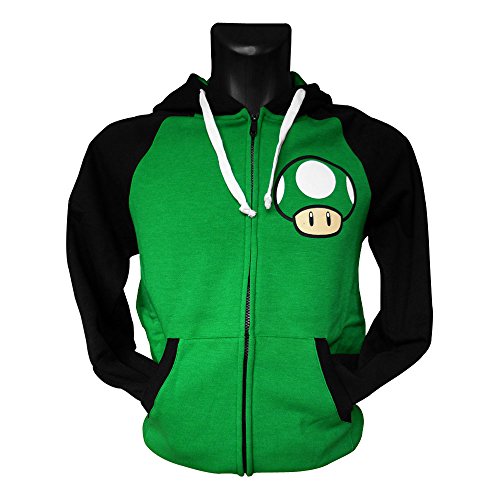 Nintendo Super Mario Bros Actualiza Tu Vida 1-UP con Capucha (Pequeño, Negro / Verde)