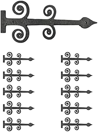 Renovators Supply Manufacturing Black Wrought Iron Garage Door Decorative Hardware 16 in Rust Resistant Spade Styled Rustic Dummy Strap Hinge with Mounting Hardware, Pack of 10