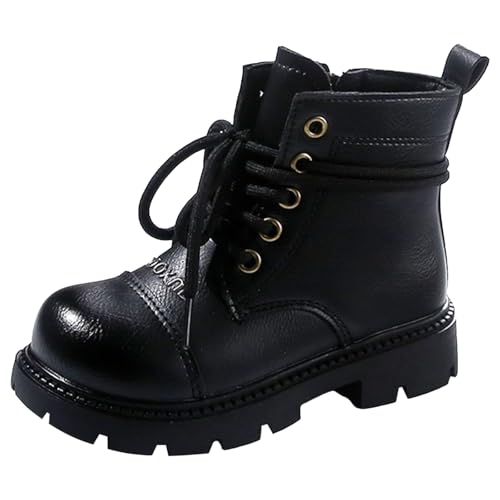 IWIHMIV Girl Boots Kids Ankle Boots Side Zipper Thick Sole Short Booties Winter Non Slip Outdoor Lace Up Shoes