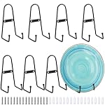 Kathfly 8 Pcs 8 Inch Metal Wall Mount Plate Display Stands Medium Black Easel Plate Hangers Vertical Stand Holders Picture Frame Stand Rack for Decorative Book Platter Arts
