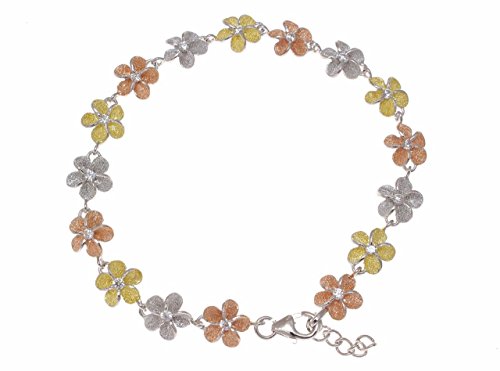 Arthur's Jewelry 925 sterling silver yellow rose gold tricolor plated Hawaiian plumeria flower bracelet 8mm 7