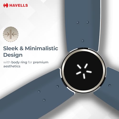 Image of Havells EPIC SIGNIA BLDC Ceiling Fan 1200mm, 5 star, LED Speed Indicator, 380 RPM, Up to 65% Savings,Reverse Rotation,4 Speed Modes,Low Wattage 30W,Low Noise,Air Flow:225 CMM, Denim Blue