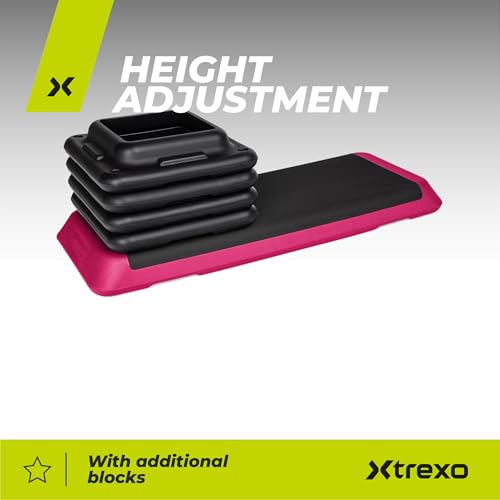 XTREXO Step für Aerobic 109 x 41 cm | Höhenverstellbar 10-15-20 cm, Strapazierfähiges Material | Cardio und Fitness-Plattform bis 250 kg | Schwarz/Pink | TRX-AS01