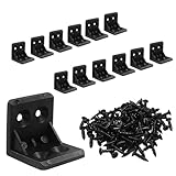 Rierdge 30 Pcs Black Plastic Corner Brace L Bracket, 1 x 1 inch Right Angle Brackets, Right Angle Bracket for Tables, Furniture, Shelves with Screws