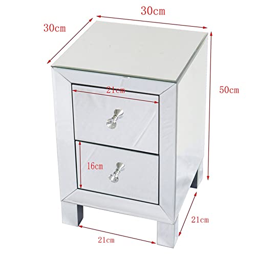 Mewg Silver Mirrored Bed Side Table, Night Stand With 2 Drawers, Small End Table With Crystal-Style Knobs, Small Storage Cabinet For Office Hallway Or Living Room #TOP2