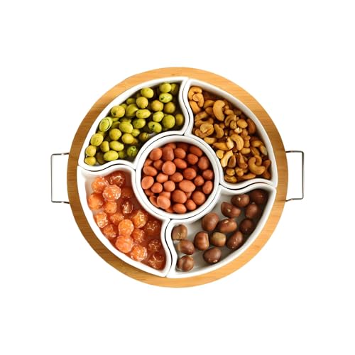Cuenco de aperitivos y plato de frutas de 5 compartimentos | Dispensador de frutas secas extraíble | Bandeja dividida para entretenimiento, picnics, camping, fiestas, Acción de Gracias y Navidad