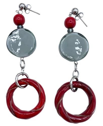 Boucle d'oreille en verre antique Murrina Venise rouge Benny L en acier