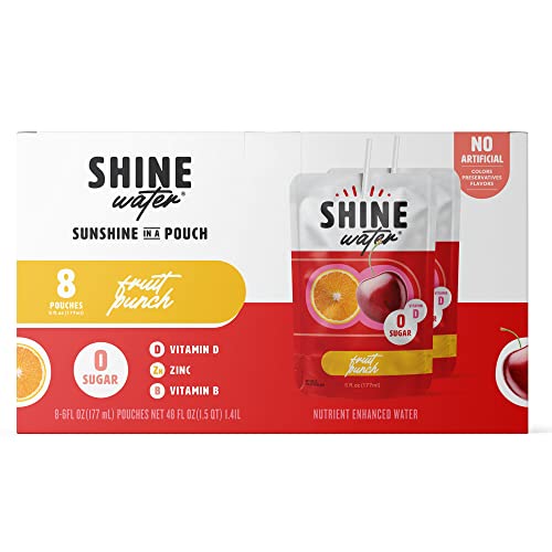 Shinewater Fruit Punch Electrolyte Water Pouches - Pack Of 8 (6Oz Each) - Naturally Flavored With Vitamin D, Powerful Hydration And Plant-Based Antioxidants, Zero Sugar - Great For Kids #TOP23