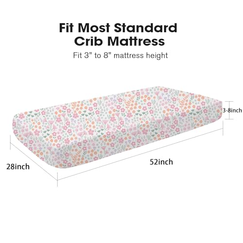 Image of Little Grape Land Crib Sheets 2 Pack, Microfiber Fitted Crib Sheet for Standard Crib Mattress 52 inchx28 inchx8 inch, Soft and Neutral Baby Crib Sheets for Boys and Girls, Breathable & Easy Care, Pink Petal