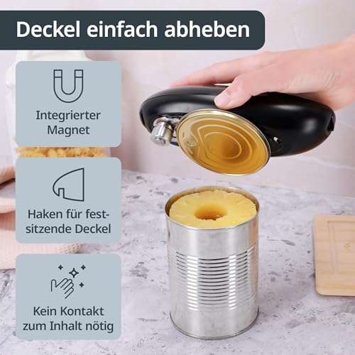 ADE Elektrischer Dosenöffner | perfekt für Senioren | praktischer Deckelöffner mit Magnet und Haken | ohne scharfe Kanten | inkl. Batterien