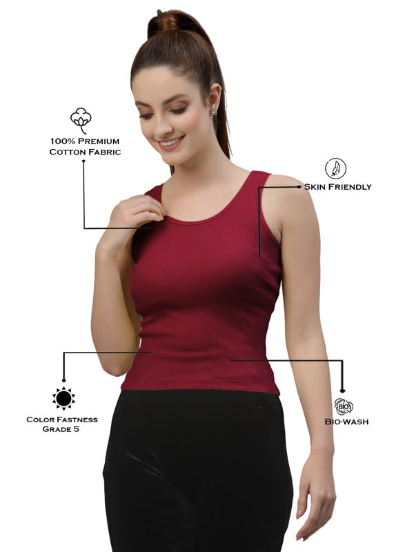 Friskers Women’s Maroon Ribbed Cotton Tank Top | Slim Fit Sleeveless Crop Top for Women | Casual Gym/Yoga | Soft Stretchable Fabric 4