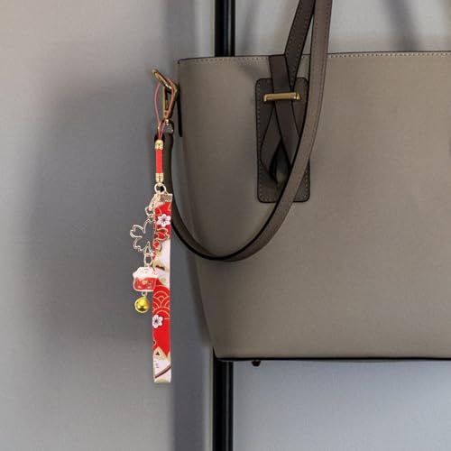 Operitacx 2 Stück Glückskatzen-Schlüsselanhänger mit Glocken-Anhänger, japanische Maneki-Neko-Schlüsselanhänger, Schlüsselband, Tasche, Charms für Handag Rucksack Handy