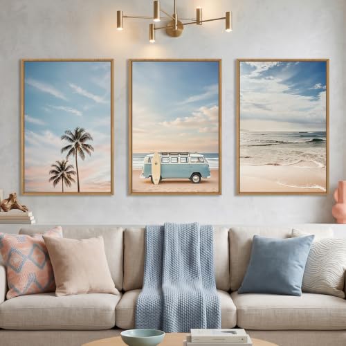 Ausril Large Ocean Beach Surfboard Framed Canvas Wall Art Set -16"x24"x3