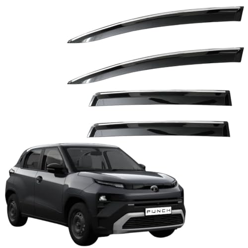 Image of CAR SAAZ Unbreakable Chrome Smoke Door Visor for Punch (2026-Present) | Premium Sun, Rain Wind Deflector Chrome Strip Side Door Rain Visor - Set of 4 Pcs