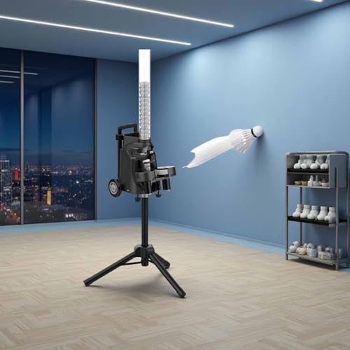 Entrenador automático de bádminton con ruedas, alimentador de bolas portátil para autoentrenamiento, ideal para el hogar, club o práctica personal