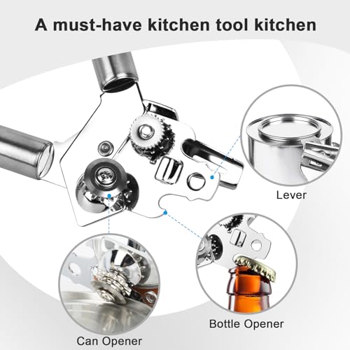 Apriscatole manuale 3 in 1 in acciaio inossidabile,Apri Lattine ,Apribarattoli Manuale,Bordo Liscio, Leva Apribottiglie con Antiscivolo Trattare e Ergonomico Manopola di Tornitura per Bar, Ristoranti - immagine 5