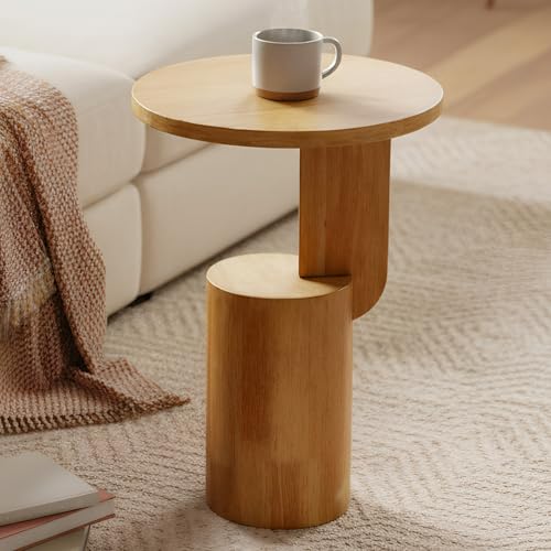 Cagnolier Beistelltisch Rund, Beistelltisch Holz, Couchtisch Klein mit Ablage, Wohnzimmertisch aus â€¦ – Miniatur