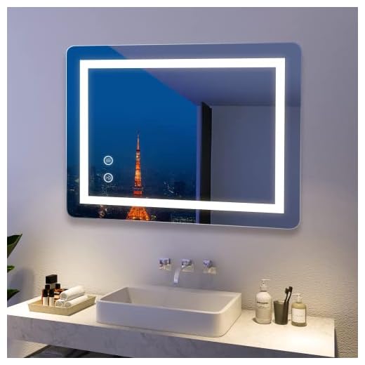 FRALIMK LED-spegel 60x80cm LED badrumsspegel med anti-dim, dimbar LED-belyst spegel, ramlös smart spegel, energiklass F