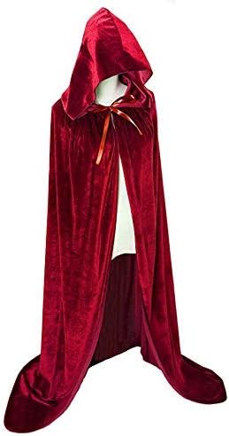 MAKFORT Velvet Hooded Cloak Halloween Cape Cosplay Costume for Witch Wizard Magician Christmas Fancy Role Play Dress Adult Burgundy 150 CM - Image 4