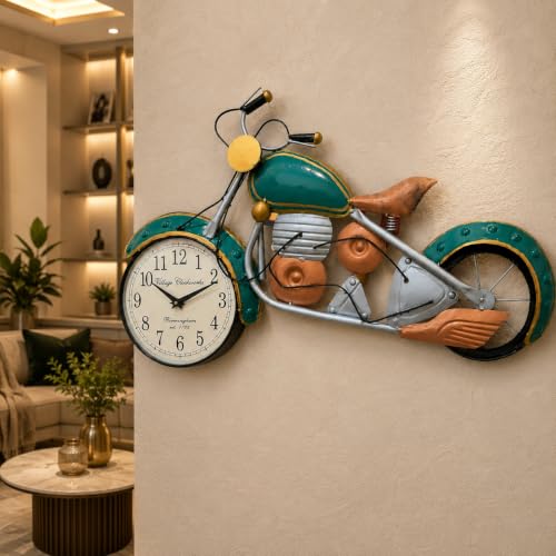 Image of SHREE 'O' GREEN TECH - Large Handcrafted Iron Motorcycle Big Wall Art Bullet Bike Metal Sculpture Decorative Wall Hanging for Home Living Room Office Garage (27 x 16 Inch)
