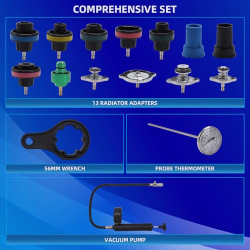 VAGNEUS 16 Pcs Universal Radiator Pressure Tester Kit,Coolant Pressure Tester kit with 13 Radiator Adapters,Precise Coolant Leak Detector for All Vehicle Cooling System