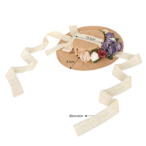 Girls Women Victorian Tea Party Sun Hat Costume Small Flat Top Hat with Flower Purple2