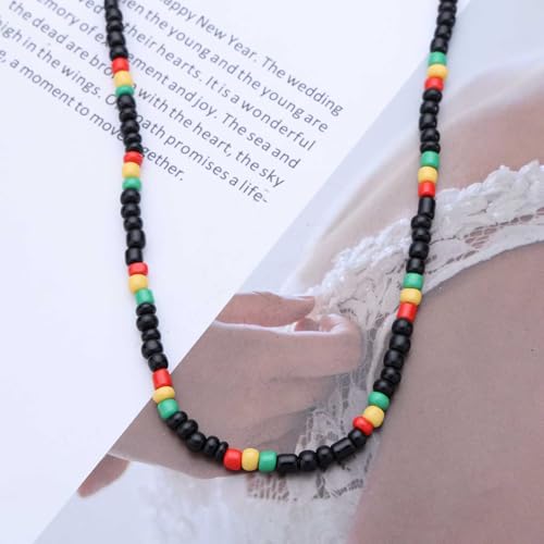 Erimberate Colar gargantilha de contas de arroz boêmio, colar de contas de semente preta, colar de c