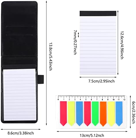 7 Pcs Pocket Notepad Set, A7 Leather Pocket Notebook Holder with 50 Lined Sheets, 4 Pcs Memo Note Pad Refills Each with 30 Pages Lined Paper, 2 Pcs Index Tag